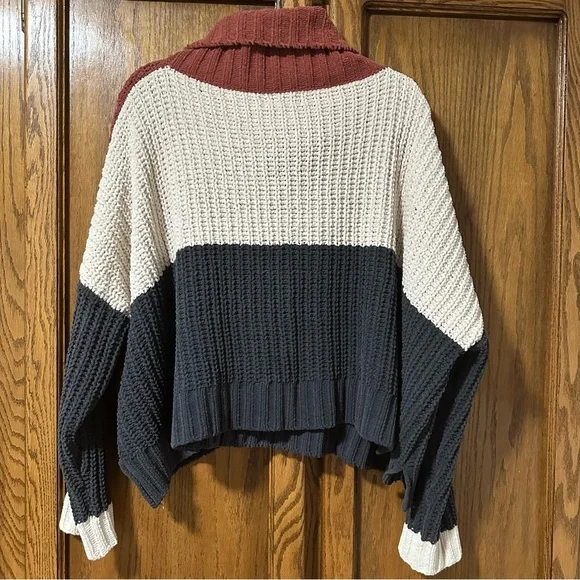 POL Chunky Cowl Neck Boxy Sweater Color Block Cream Rust Gray Women L oversize - Picture 4 of 8